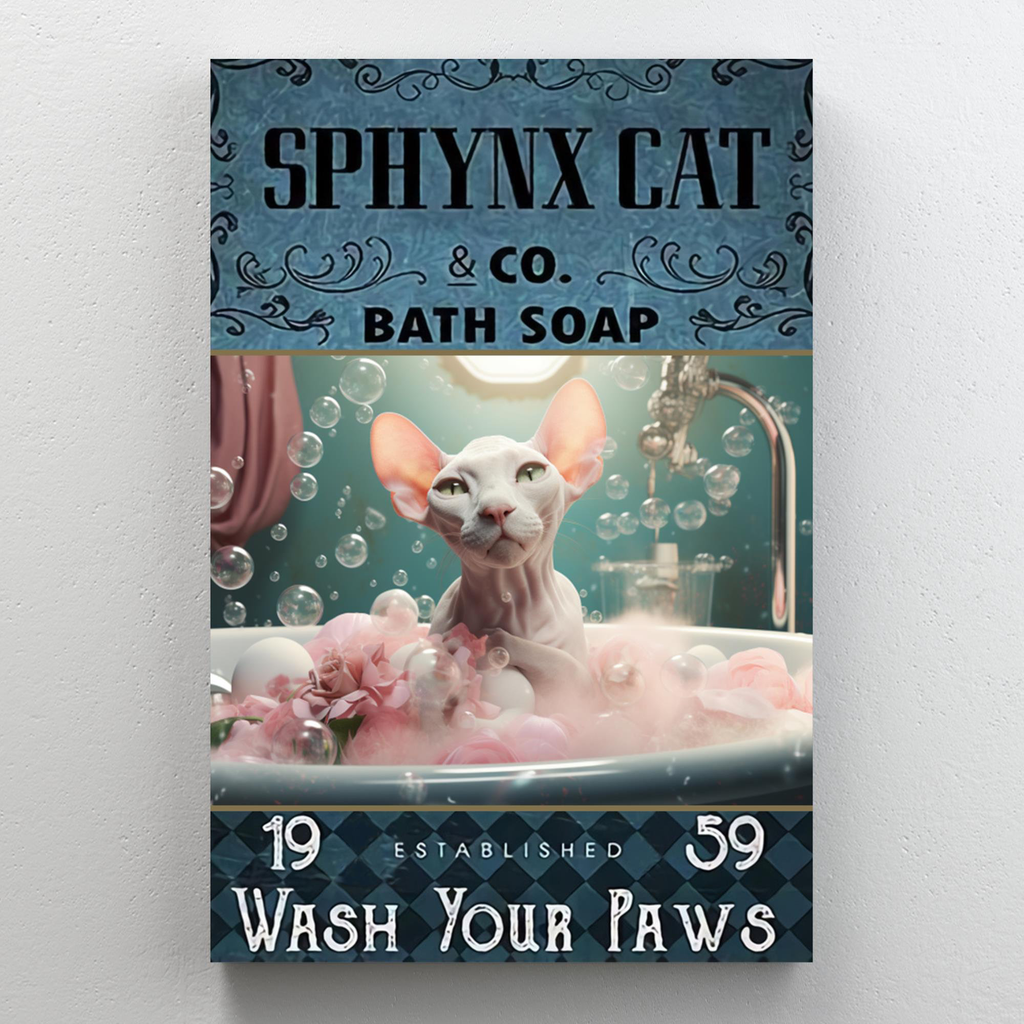 Trinx Sphynx Cat Bath Soap On Canvas Graphic Art | Wayfair